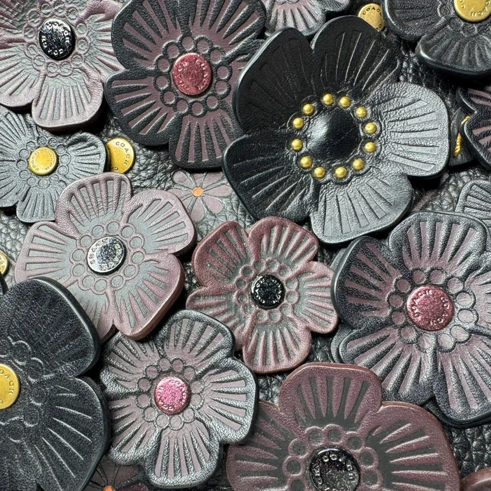 Coach Rogue 25 Black Red Tearose Flower Floral Glovetanned Leather Satchel Bag - Picture 2 of 15